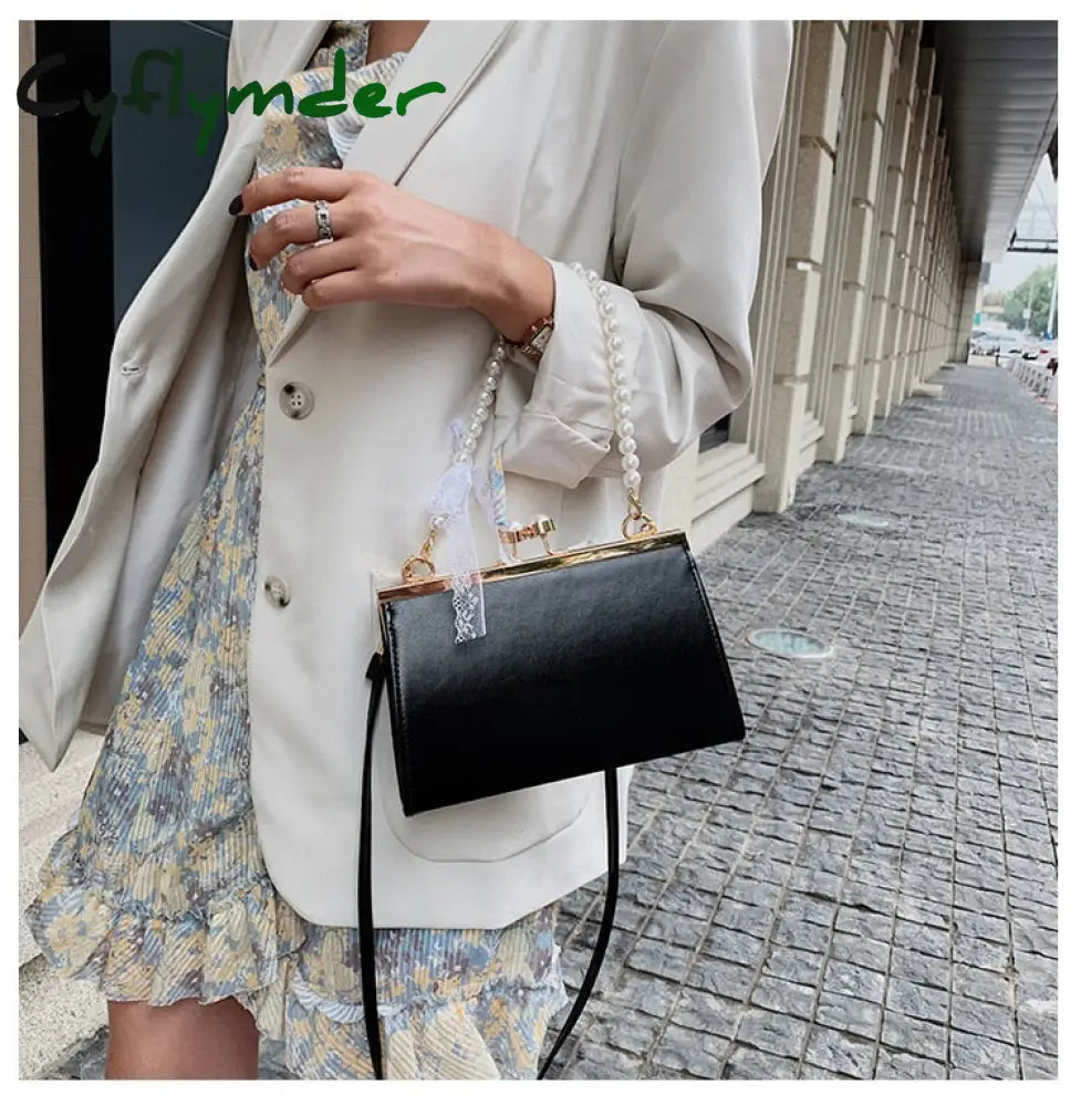 Cyflymder Vintage Shoulder Bags Women Fashion Pearl Chain Handbag Kiss Lock Designed Brand Small