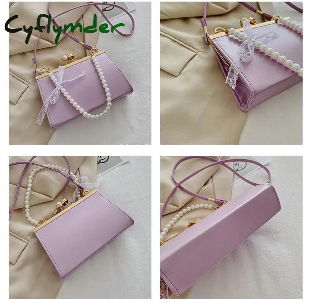 Cyflymder Vintage Shoulder Bags Women Fashion Pearl Chain Handbag Kiss Lock Designed Brand Small