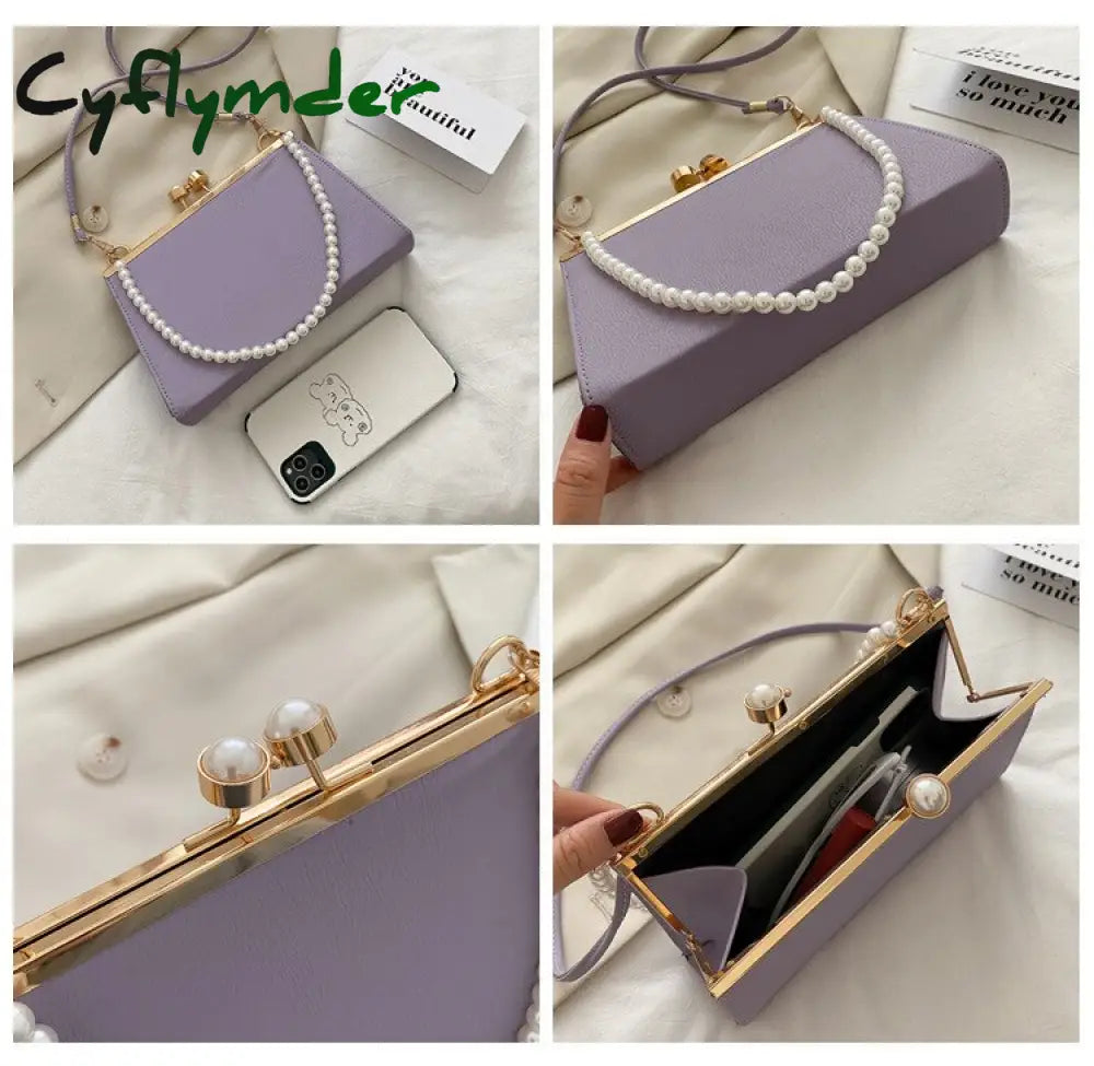 Cyflymder Vintage Shoulder Bags Women Fashion Pearl Chain Handbag Kiss Lock Designed Brand Small