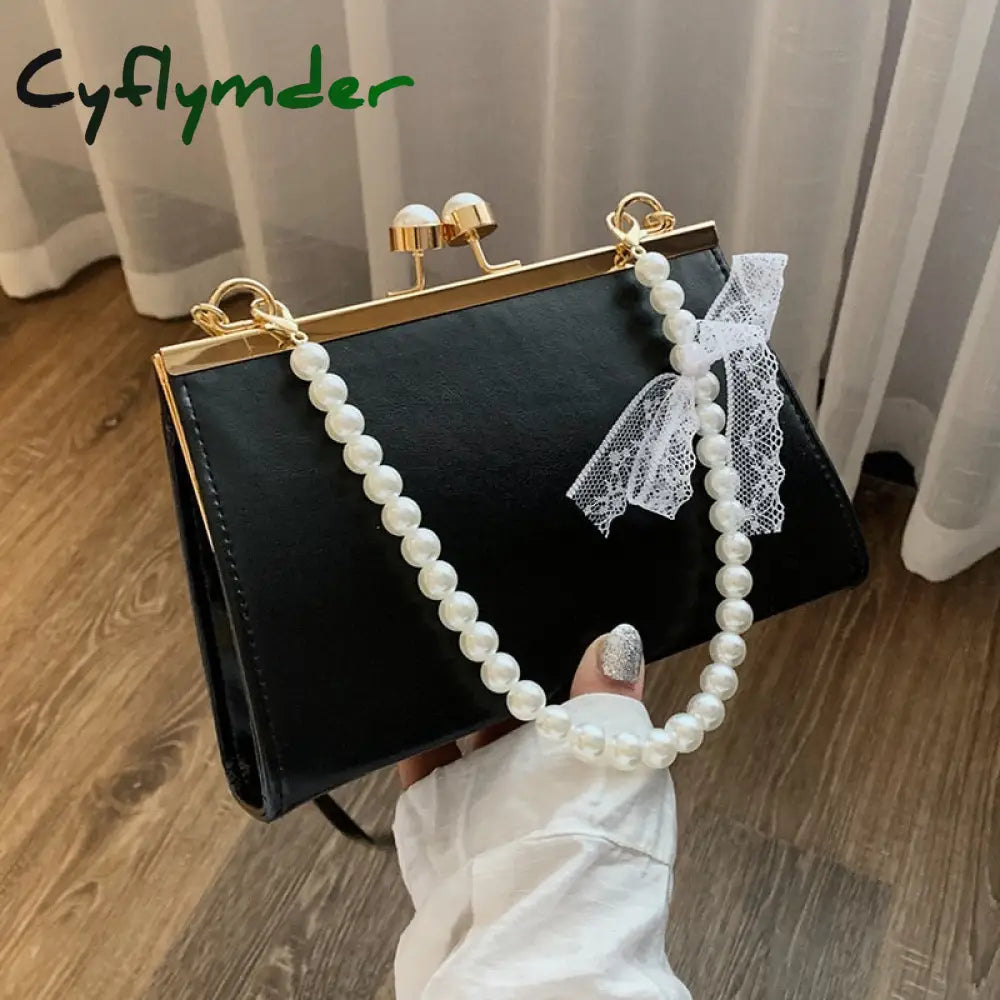 Cyflymder Vintage Shoulder Bags Women Fashion Pearl Chain Handbag Kiss Lock Designed Brand Small