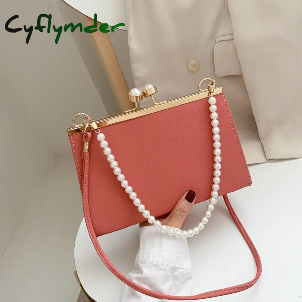 Cyflymder Vintage Shoulder Bags Women Fashion Pearl Chain Handbag Kiss Lock Designed Brand Small