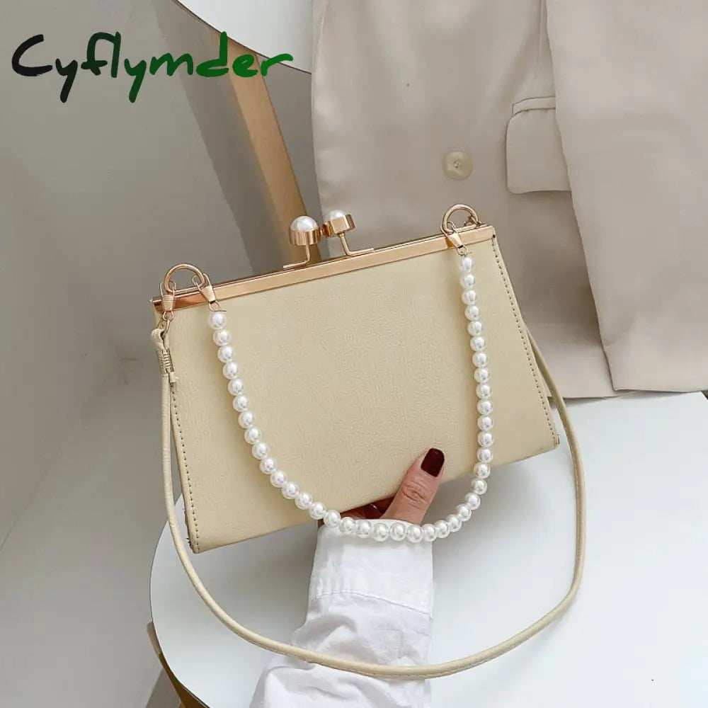 Cyflymder Vintage Shoulder Bags Women Fashion Pearl Chain Handbag Kiss Lock Designed Brand Small