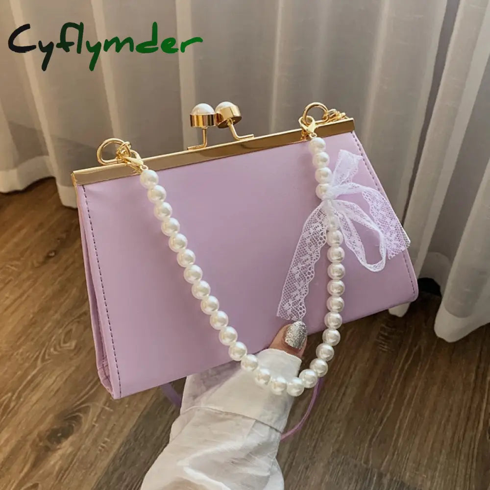 Cyflymder Vintage Shoulder Bags Women Fashion Pearl Chain Handbag Kiss Lock Designed Brand Small