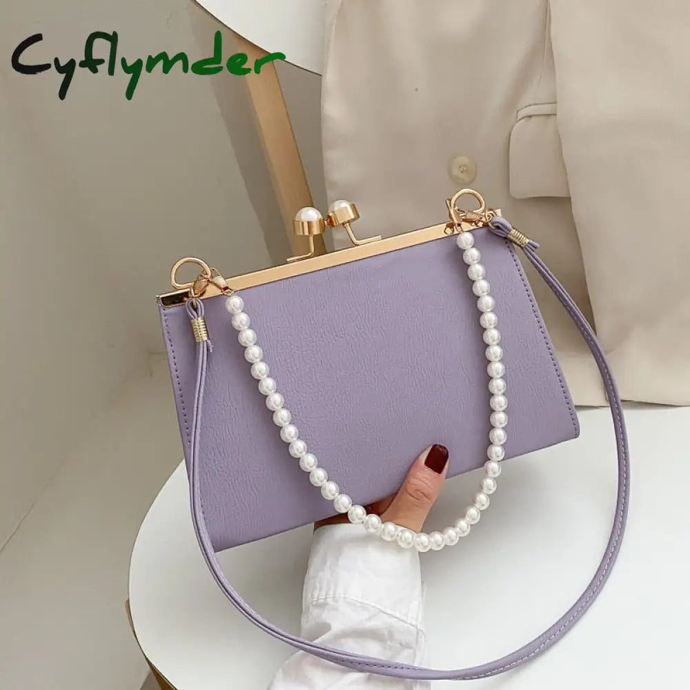 Cyflymder Vintage Shoulder Bags Women Fashion Pearl Chain Handbag Kiss Lock Designed Brand Small