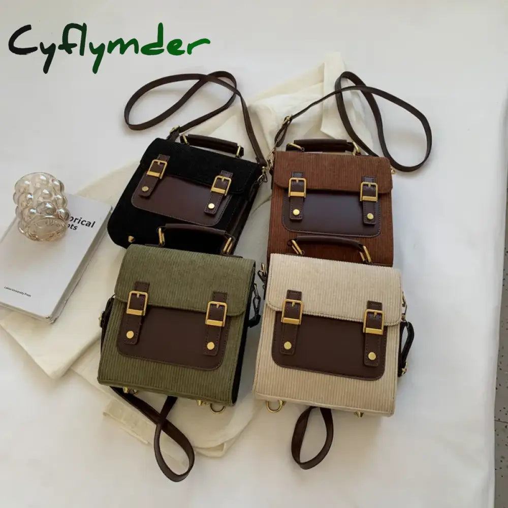 Cyflymder Vintage Small Corduroy Woman Backpacks New Female Fashion Backpack Travel Shoulder Bag