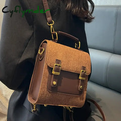 Cyflymder Vintage Small Corduroy Woman Backpacks New Female Fashion Backpack Travel Shoulder Bag