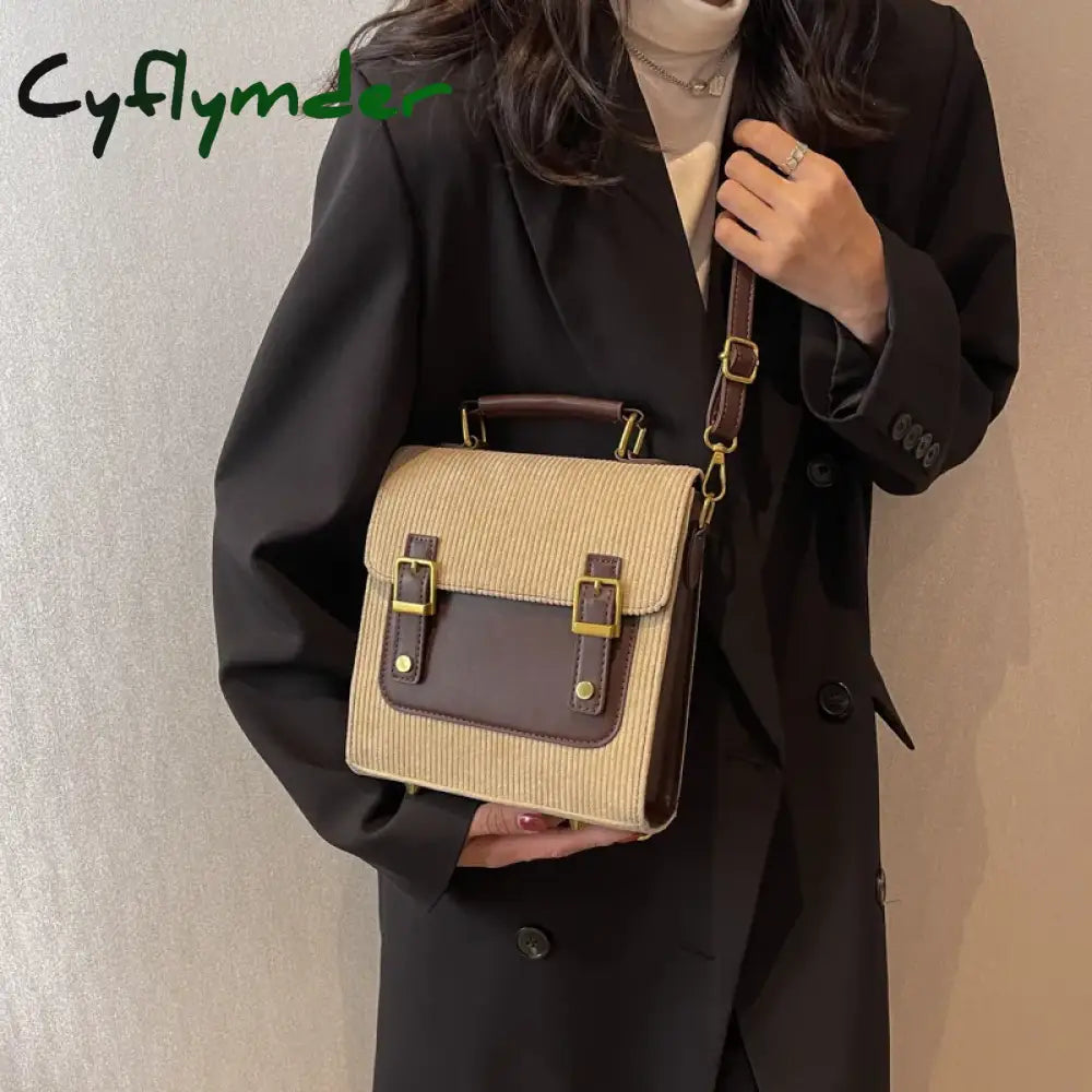 Cyflymder Vintage Small Corduroy Woman Backpacks New Female Fashion Backpack Travel Shoulder Bag