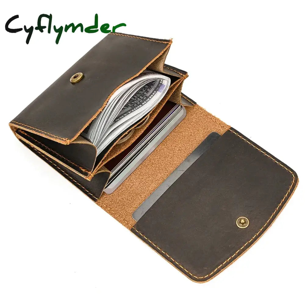 Cyflymder Vintage Small Men Coin Purse Genuine Leather Clutch Wallet Women Card Holder Cowhide Male