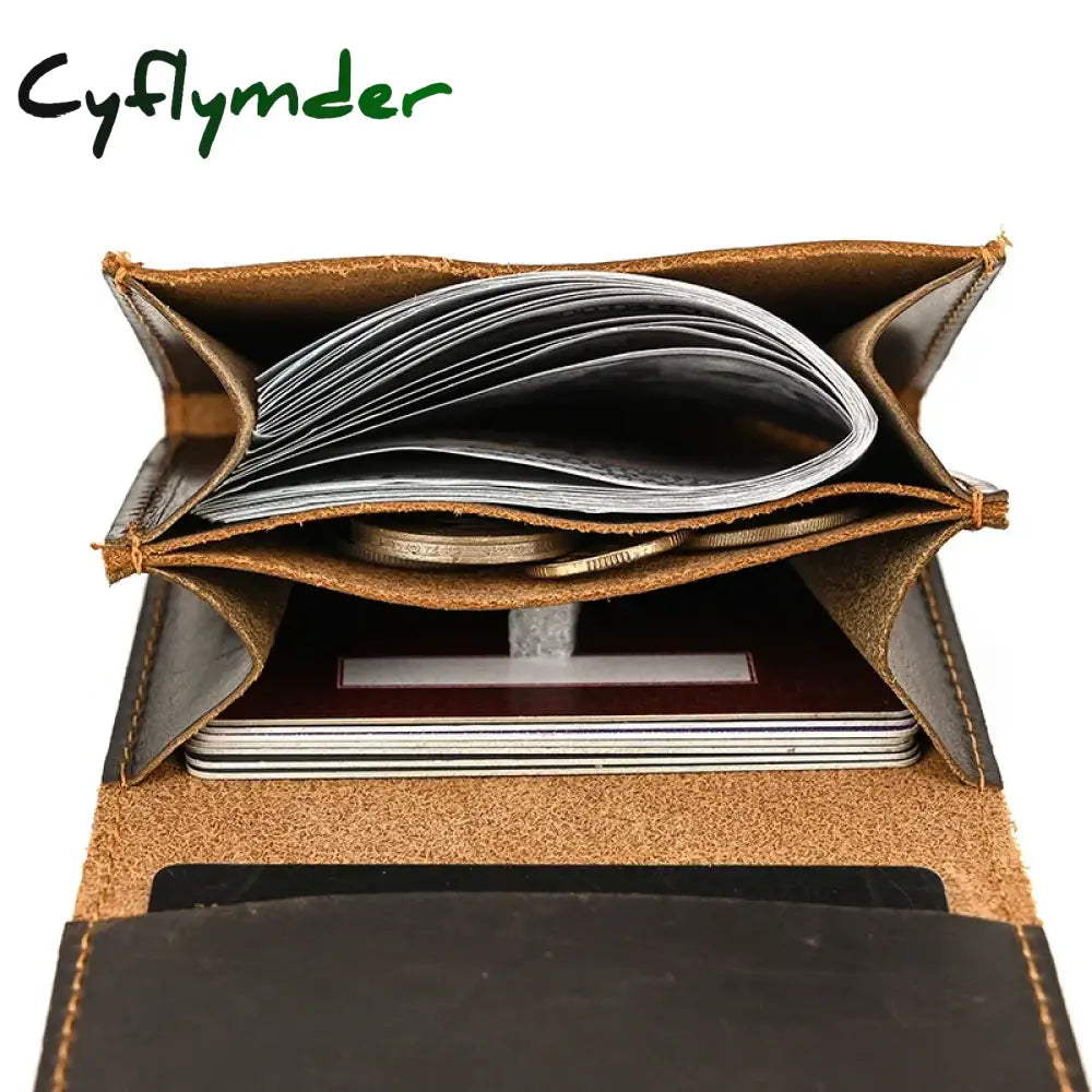 Cyflymder Vintage Small Men Coin Purse Genuine Leather Clutch Wallet Women Card Holder Cowhide Male