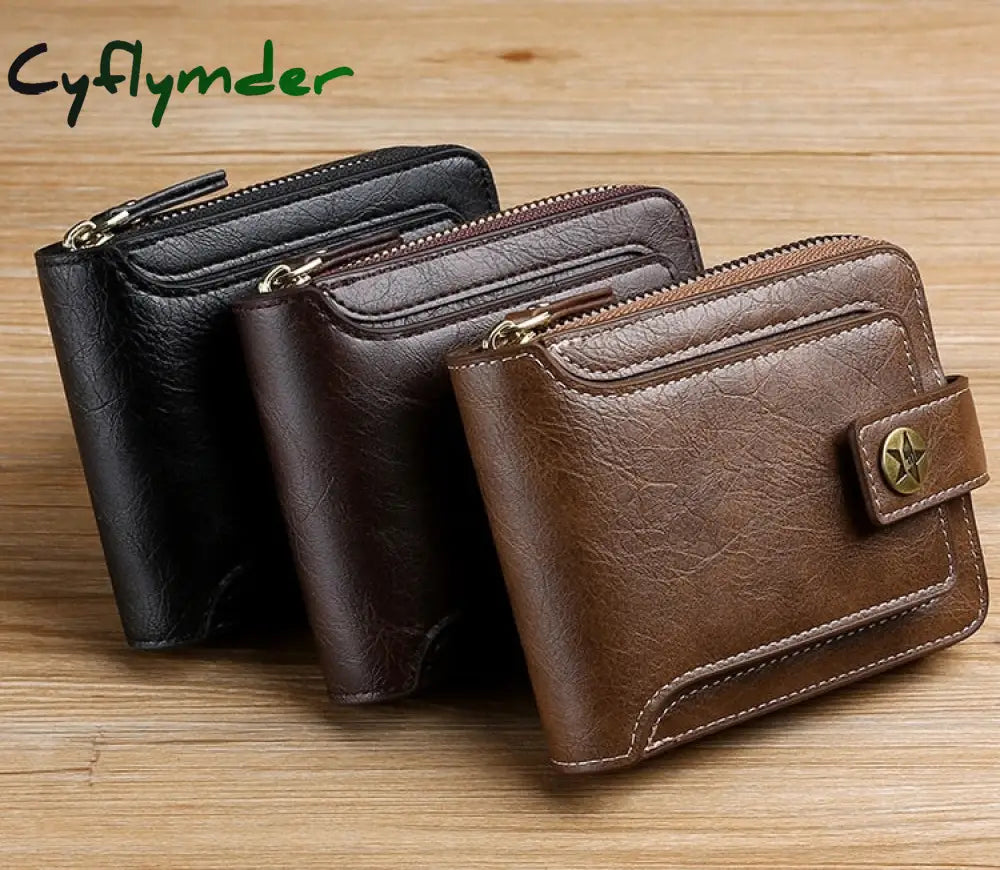 Cyflymder Vintage Small Men’s Wallet Pu Leather Short Purse Men Hasp Zipper Clutch Solid Porte