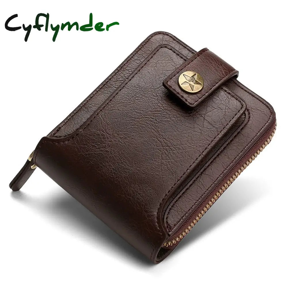 Cyflymder Vintage Small Men’s Wallet Pu Leather Short Purse Men Hasp Zipper Clutch Solid Porte