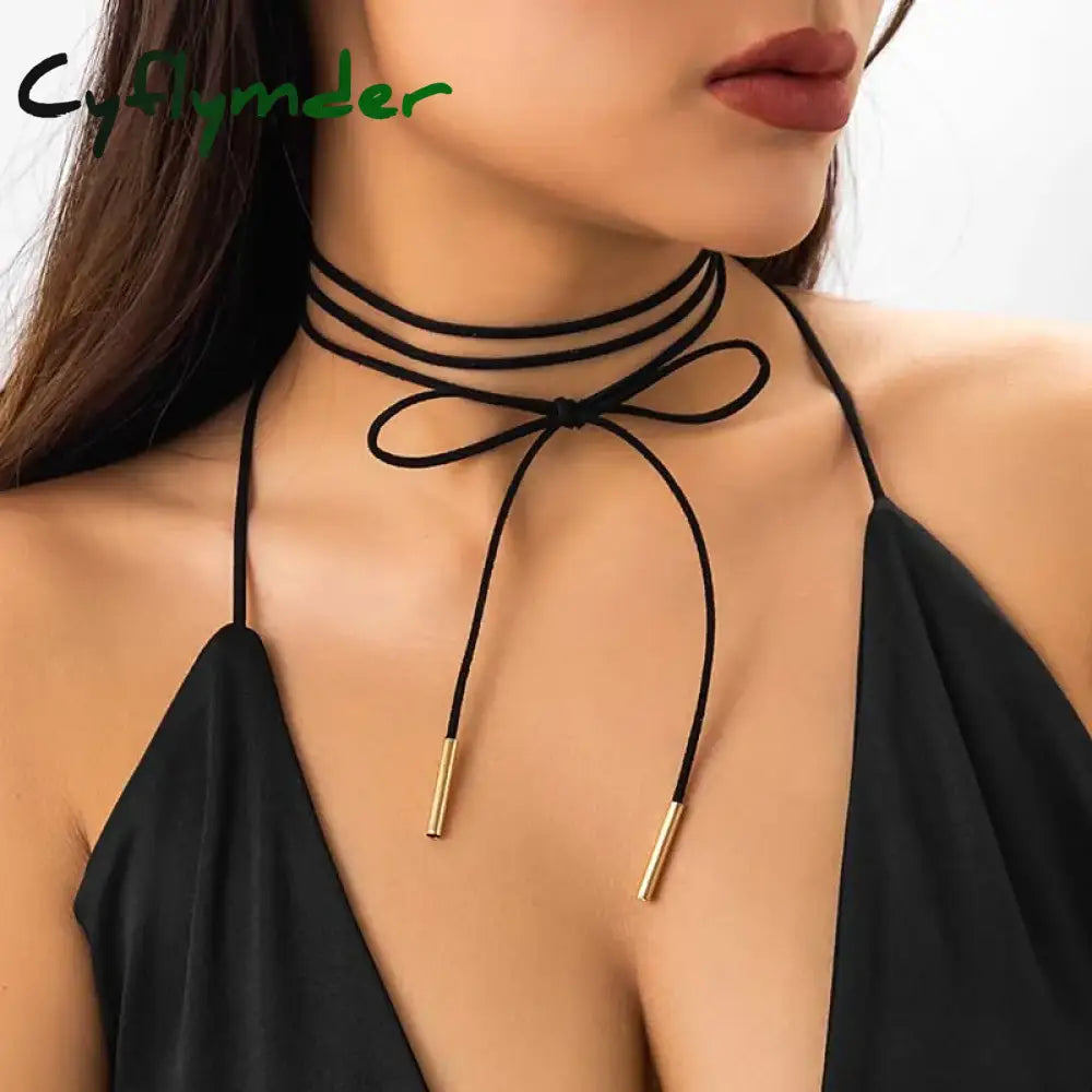 Vintage Strap Bowknot Pendant Necklace for Women Diy Long Tassel Rope Creative Personalized Choker Accessories Fashion Jewelry