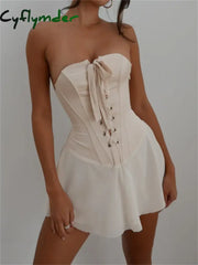 Cyflymder Vintage Strapless Bandage Corset Mini Dress For Women Elegant Sleeveless Off-Shoulder