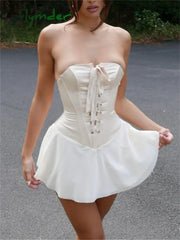 Cyflymder Vintage Strapless Bandage Corset Mini Dress For Women Elegant Sleeveless Off-Shoulder