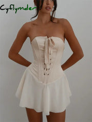 Cyflymder Vintage Strapless Bandage Corset Mini Dress For Women Elegant Sleeveless Off-Shoulder