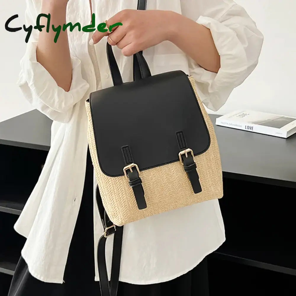 Cyflymder Vintage Straw Backpack Multifunctional Fashion Ladies Shoulder Bag Luxury Designer Small