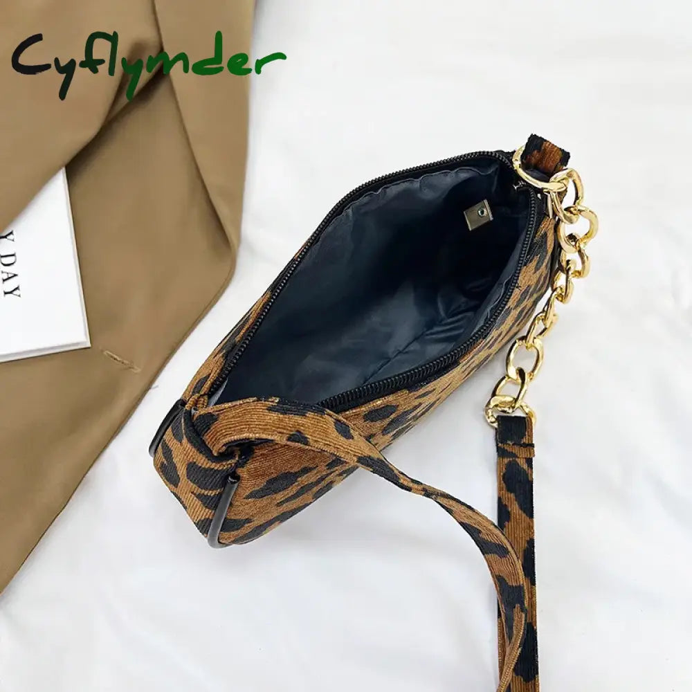 Cyflymder Vintage Street Chain Handbag Plush Leopard Women Shoulder Bag Daily Street Totes Luxury Designer Handbags