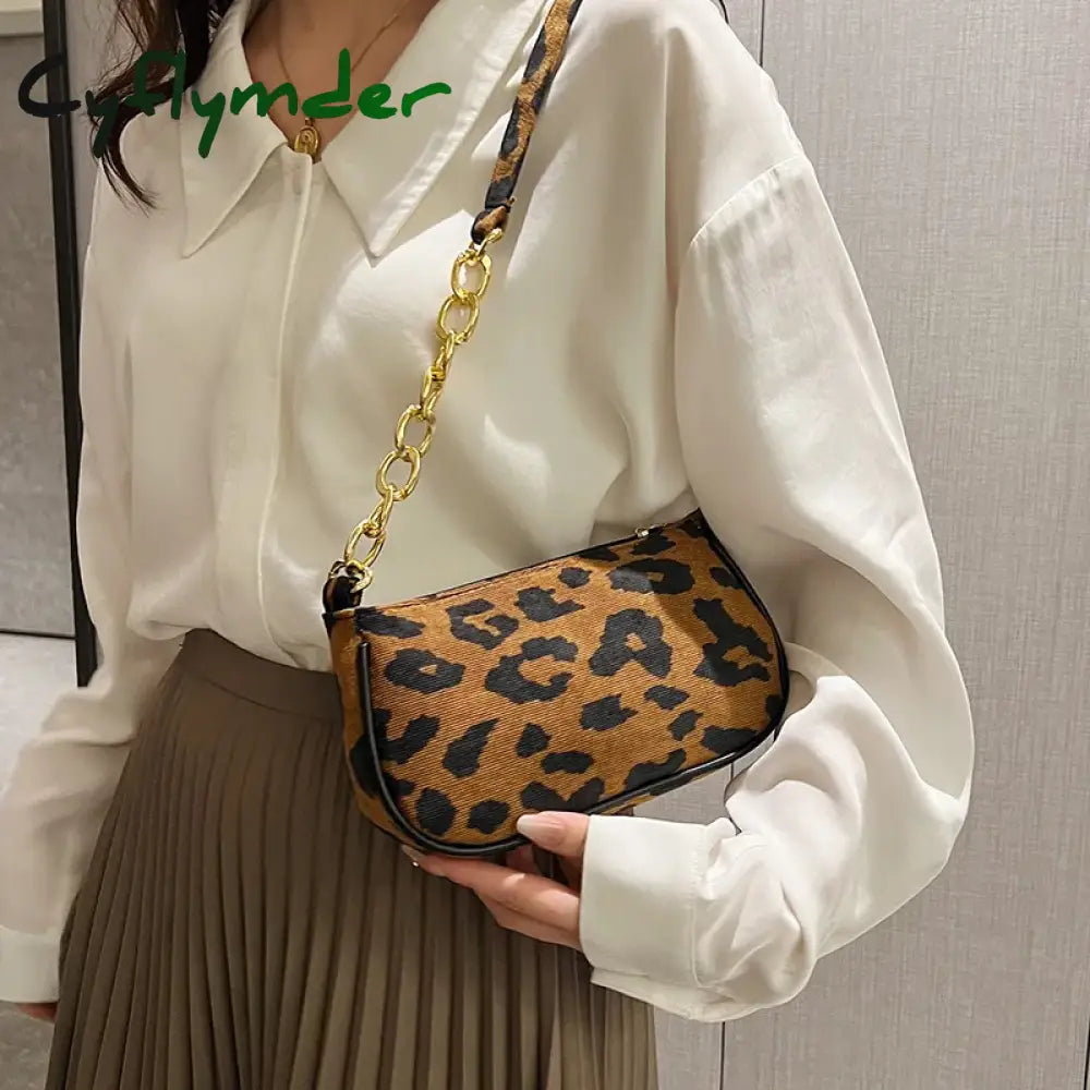 Cyflymder Vintage Street Chain Handbag Plush Leopard Women Shoulder Bag Daily Street Totes Luxury Designer Handbags