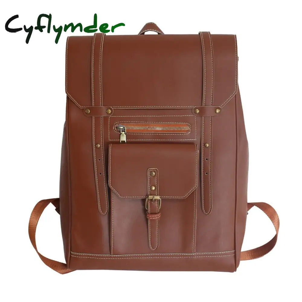 Cyflymder Vintage Women Backpack High Quality Female Rucksack Pu Leather Shoulder Bag Large