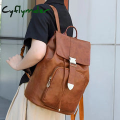 Cyflymder Vintage Women Backpack High Quality Youth Pu Leather Backpacks For Teenage Girls Female