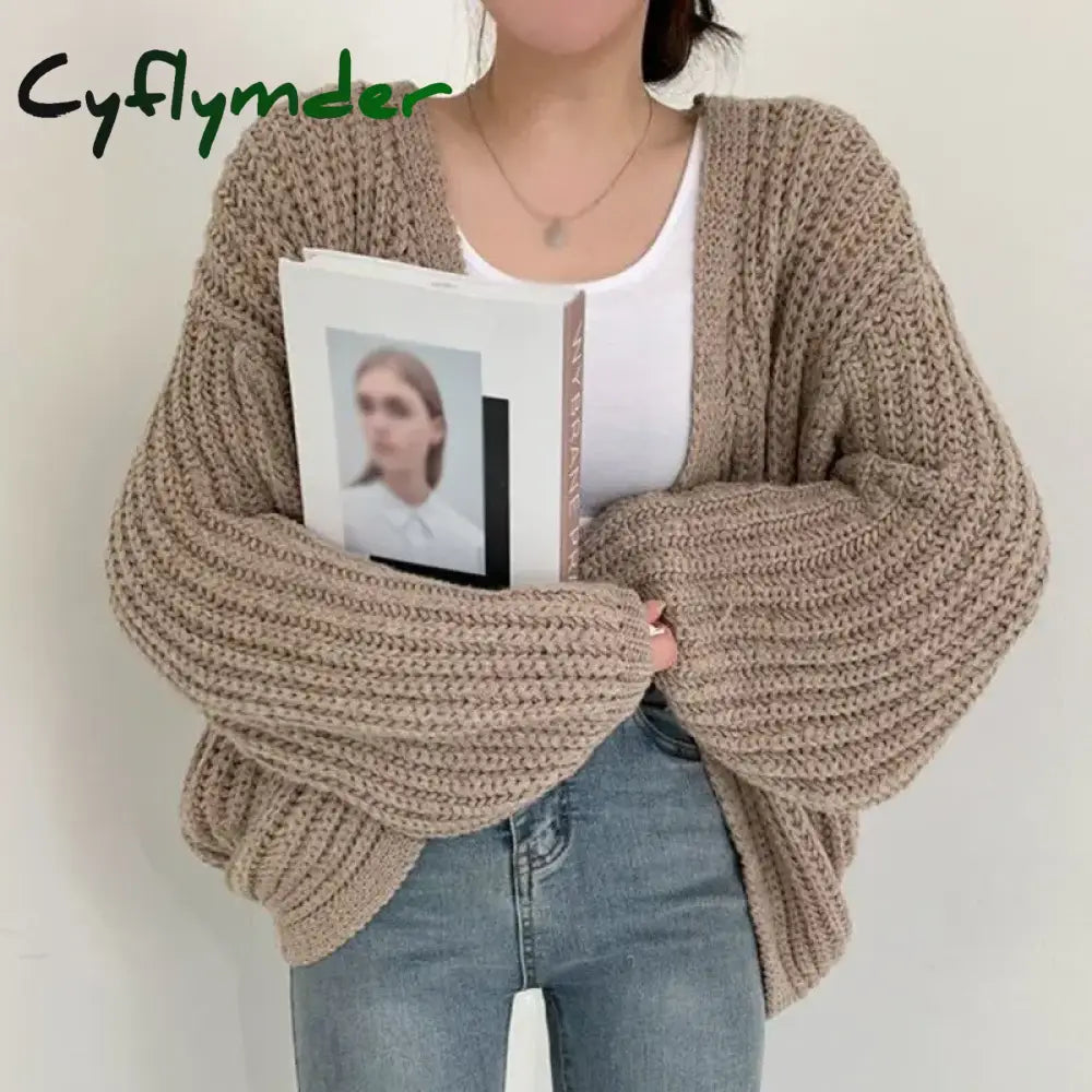 Cyflymder Vintage Women Cardigan Sweater Harajuku Lantern Sleeve Casual Korean Fall Streetwear Tops