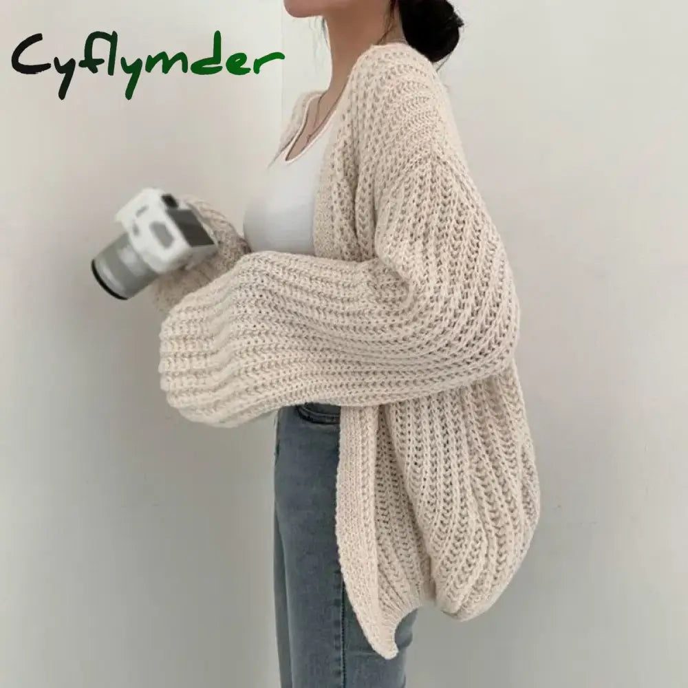 Cyflymder Vintage Women Cardigan Sweater Harajuku Lantern Sleeve Casual Korean Fall Streetwear Tops