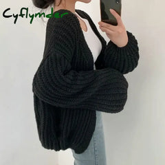 Cyflymder Vintage Women Cardigan Sweater Harajuku Lantern Sleeve Casual Korean Fall Streetwear Tops