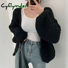 Cyflymder Vintage Women Cardigan Sweater Harajuku Lantern Sleeve Casual Korean Fall Streetwear Tops