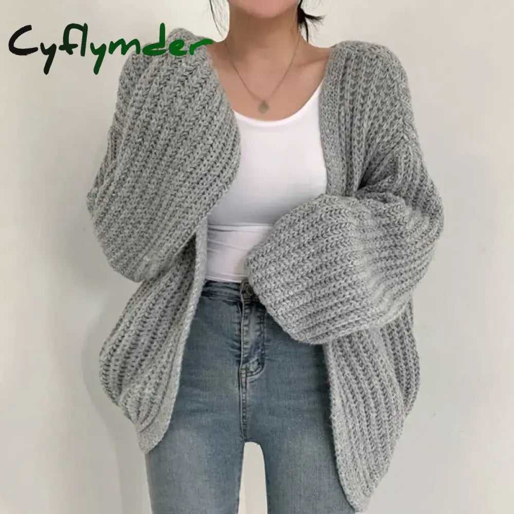 Cyflymder Vintage Women Cardigan Sweater Harajuku Lantern Sleeve Casual Korean Fall Streetwear Tops