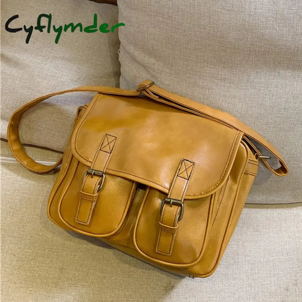 Cyflymder Vintage Women Messenger Bag Large Capacity Oil Wax Leather Female Shoulder Ladies