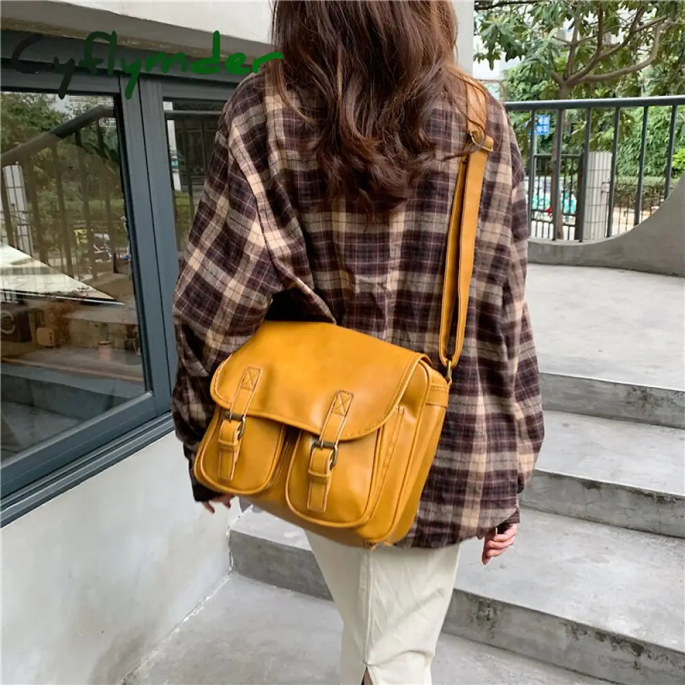 Cyflymder Vintage Women Messenger Bag Large Capacity Oil Wax Leather Female Shoulder Ladies