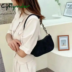 Cyflymder Vintage Women’s Handbags Corduroy Underarm Bag Casual Women Shoulder Bags Solid Color Zipper Female Handbag