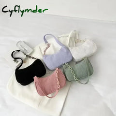 Cyflymder Vintage Women’s Handbags Corduroy Underarm Bag Casual Women Shoulder Bags Solid Color Zipper Female Handbag