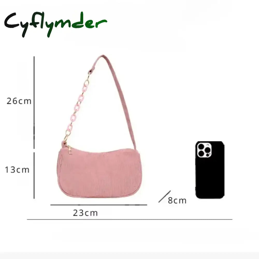 Cyflymder Vintage Women’s Handbags Corduroy Underarm Bag Casual Women Shoulder Bags Solid Color Zipper Female Handbag