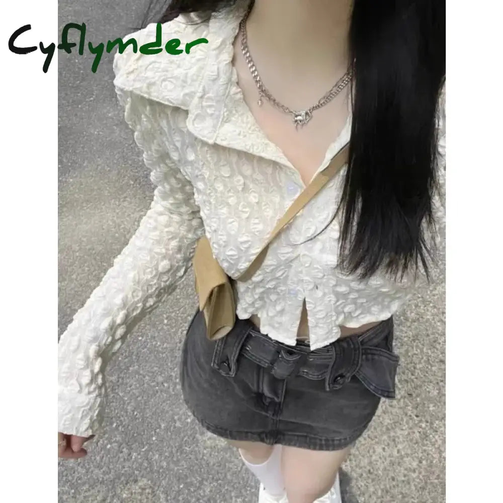 Cyflymder Vintage Y2K White Transparent Women Shirts Coquette Long Sleeve See Through Blouse Korean