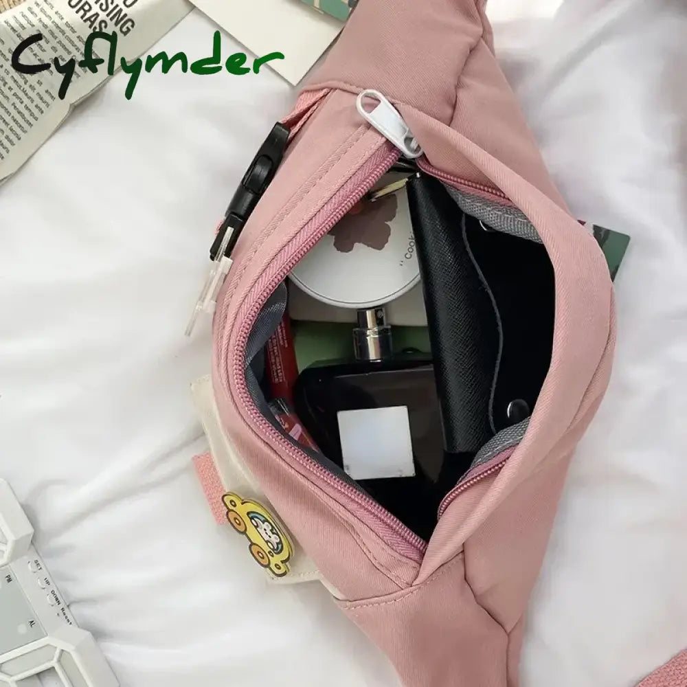Cyflymder Waist Bags for Women 2024 New Canvas Leisure Solid Color Fanny Pack for Girls Cute Crossbody Chest Bag Belt