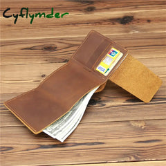 Cyflymder Wallet For Men Boy Husband Genuine Cowhide Leather Wallets Purse Vintage Retro Simple