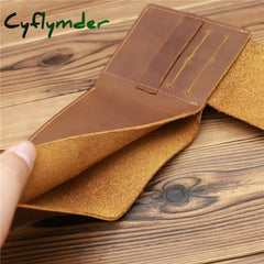 Cyflymder Wallet For Men Boy Husband Genuine Cowhide Leather Wallets Purse Vintage Retro Simple