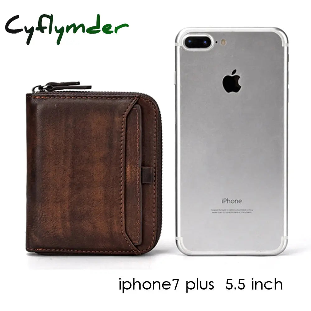 Cyflymder Wallet Man Short Head Layer Cowhide Money Clip Men’s Retro Wallet Vertical Zipper