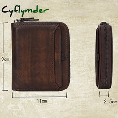 Cyflymder Wallet Man Short Head Layer Cowhide Money Clip Men’s Retro Wallet Vertical Zipper