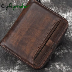 Cyflymder Wallet Man Short Head Layer Cowhide Money Clip Men’s Retro Wallet Vertical Zipper