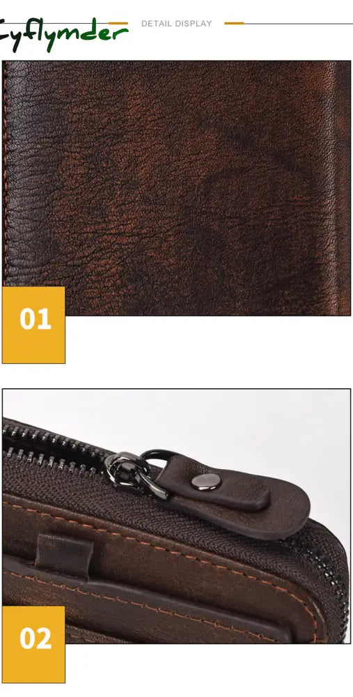 Cyflymder Wallet Man Short Head Layer Cowhide Money Clip Men’s Retro Wallet Vertical Zipper