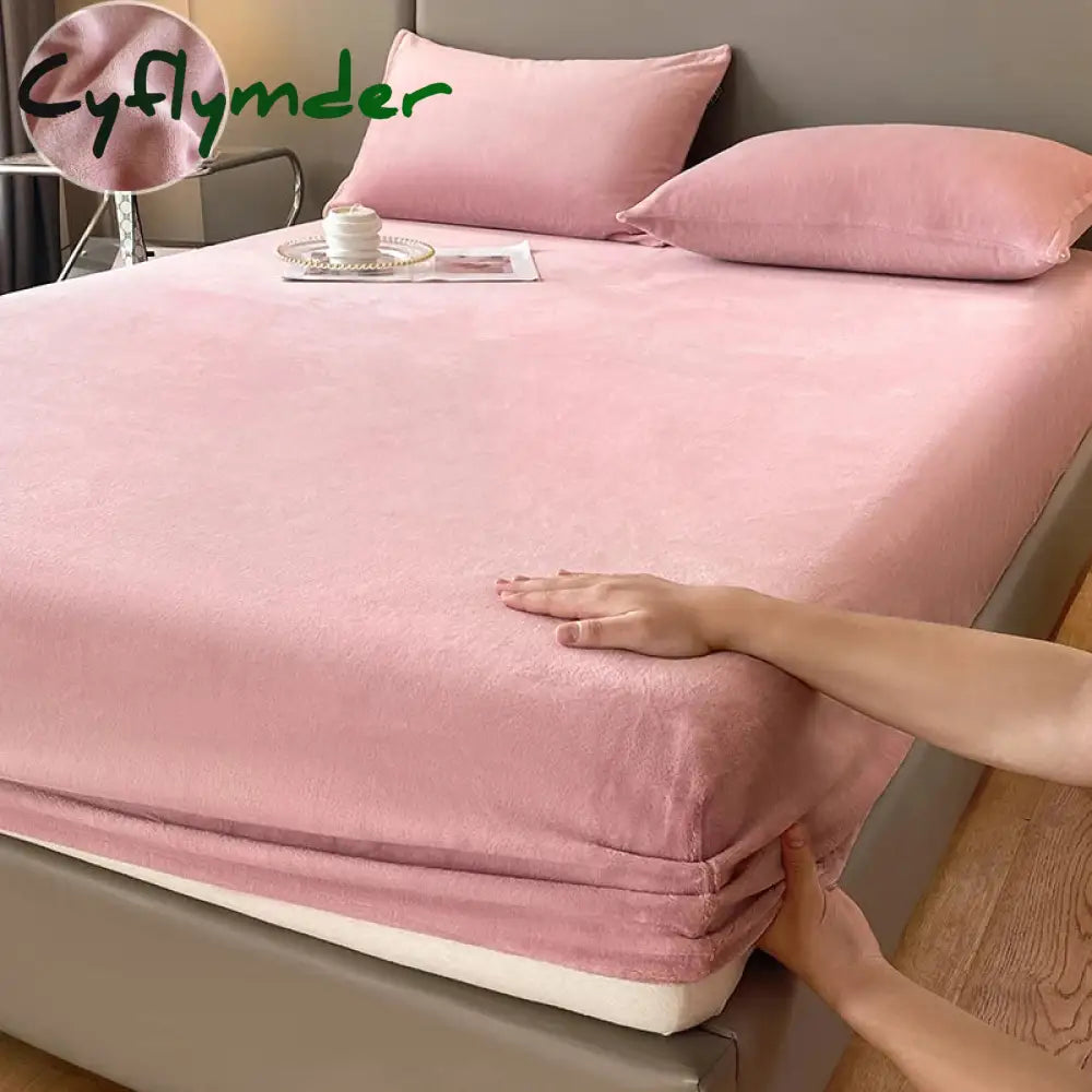 Cyflymder Warm and Thick Elastic Fitted Sheets Solid Color Adjustable Flannel Winter Mattress Cover Velvet Bed Linens