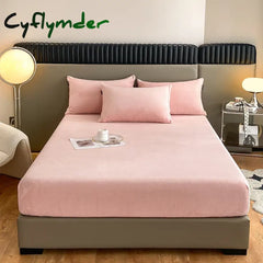 Cyflymder Warm and Thick Elastic Fitted Sheets Solid Color Adjustable Flannel Winter Mattress Cover Velvet Bed Linens