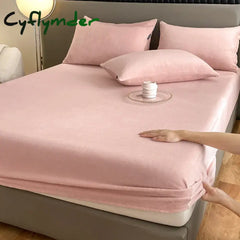 Cyflymder Warm and Thick Elastic Fitted Sheets Solid Color Adjustable Flannel Winter Mattress Cover Velvet Bed Linens