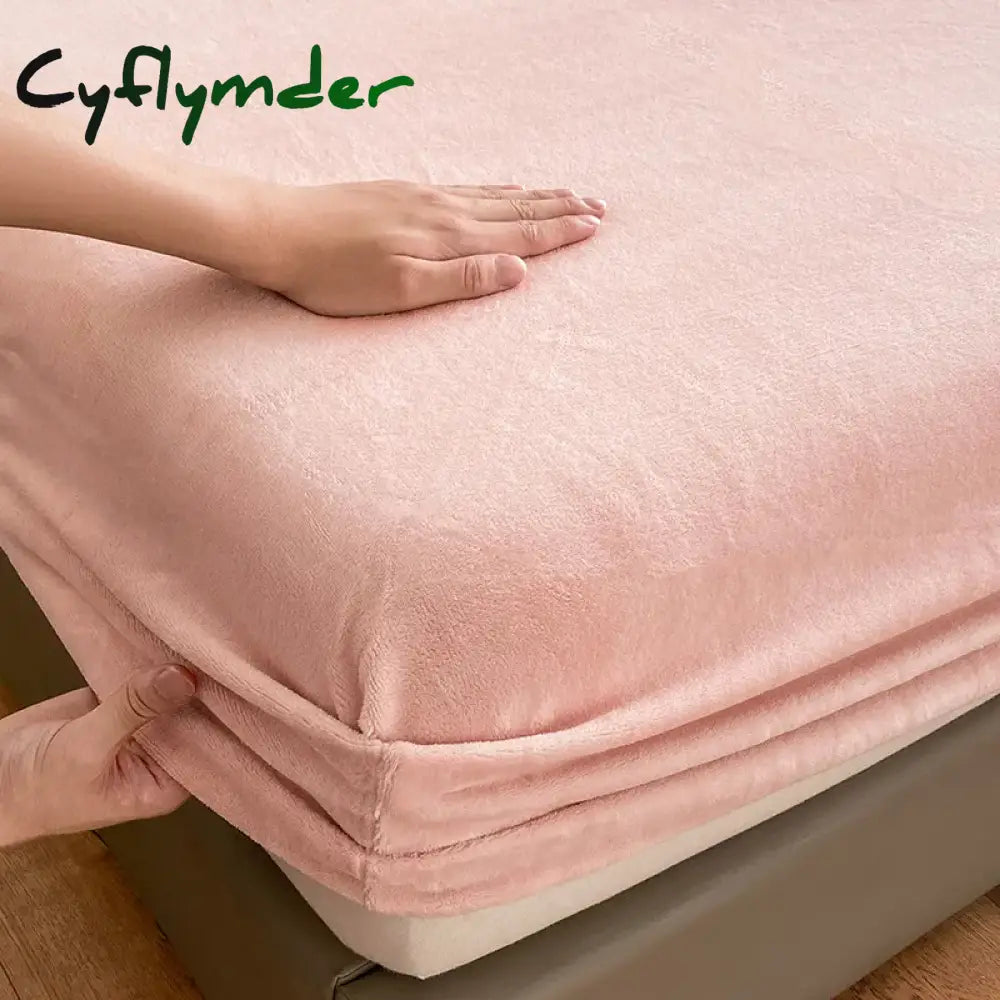 Cyflymder Warm and Thick Elastic Fitted Sheets Solid Color Adjustable Flannel Winter Mattress Cover Velvet Bed Linens