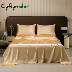 Cyflymder Washable Ice Silk Mattress Protector Dustproof Sheet Bedding Bed Linen Luxury Silky Champagne Flat Sheet