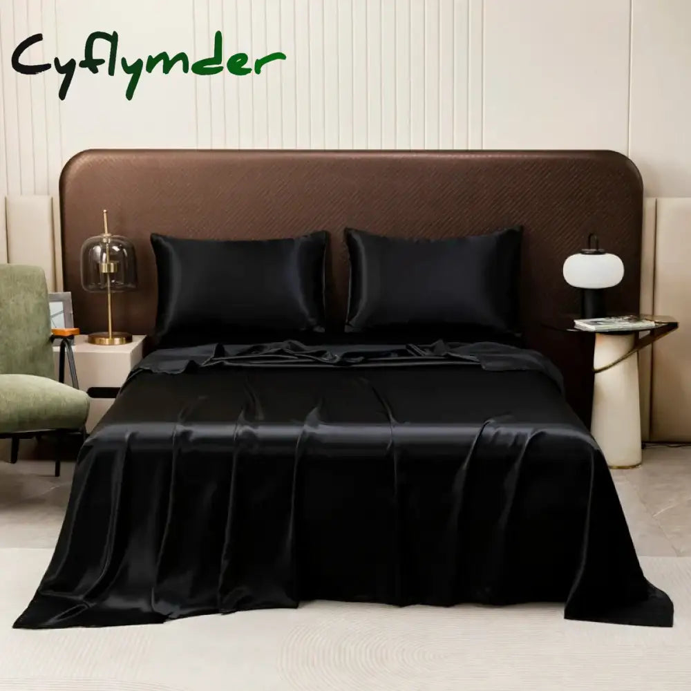 Cyflymder Washable Ice Silk Mattress Protector Dustproof Sheet Bedding Bed Linen Luxury Silky Champagne Flat Sheet