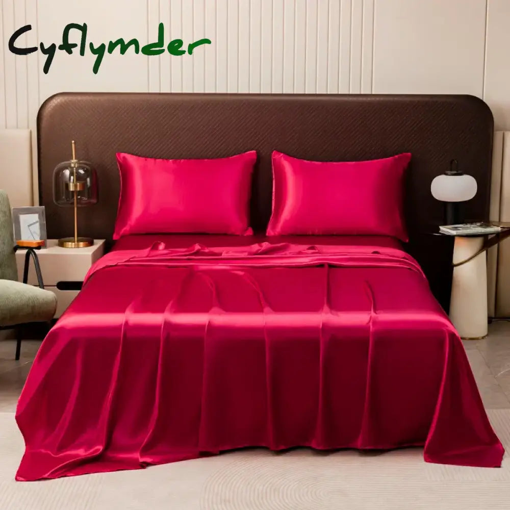 Cyflymder Washable Ice Silk Mattress Protector Dustproof Sheet Bedding Bed Linen Luxury Silky Champagne Flat Sheet