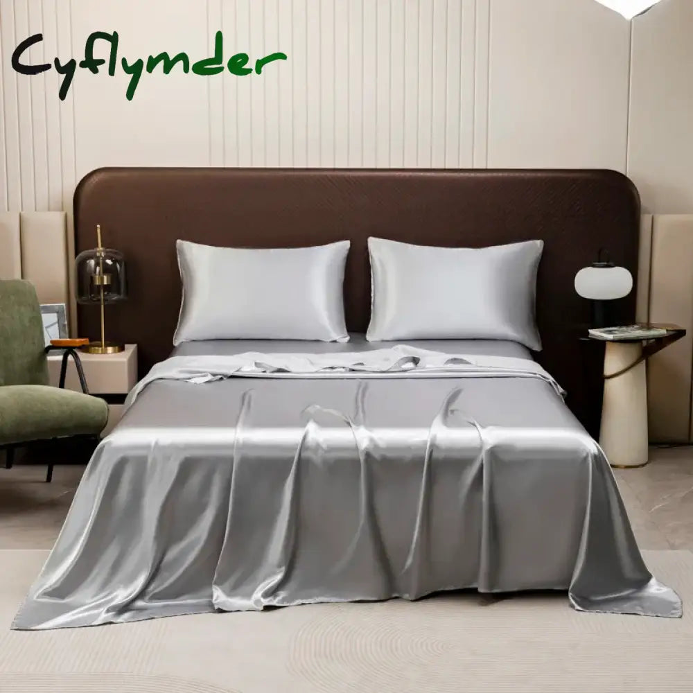 Cyflymder Washable Ice Silk Mattress Protector Dustproof Sheet Bedding Bed Linen Luxury Silky Champagne Flat Sheet